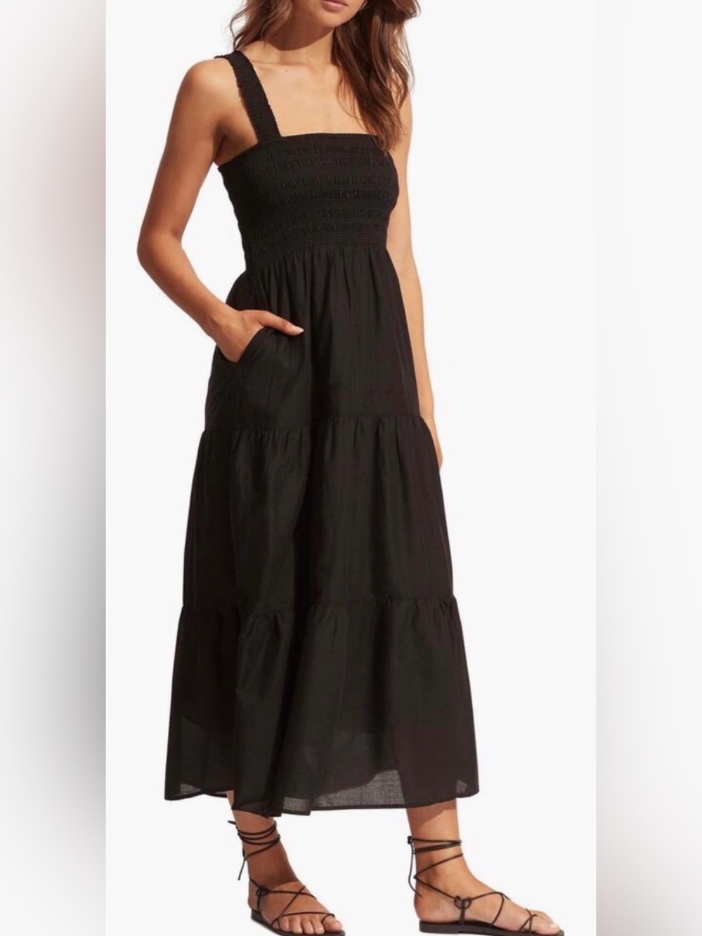 New Seafolly Beach Edit Faithful Midi Black Dress Sz Xs